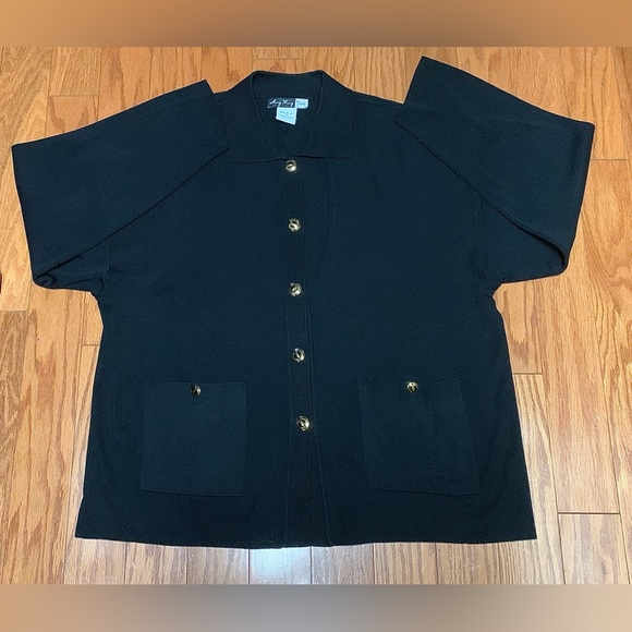 Women's Small 100% Acrylic Ming Wang Toula Gold Button Pocket Cardigan Blazer - Picture 5 of 16